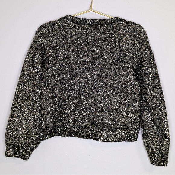 Treasure + Bond Medium Black & Gold Metallic  Tinsel Cropped Long Sleeve Sweater - Picture 6 of 9